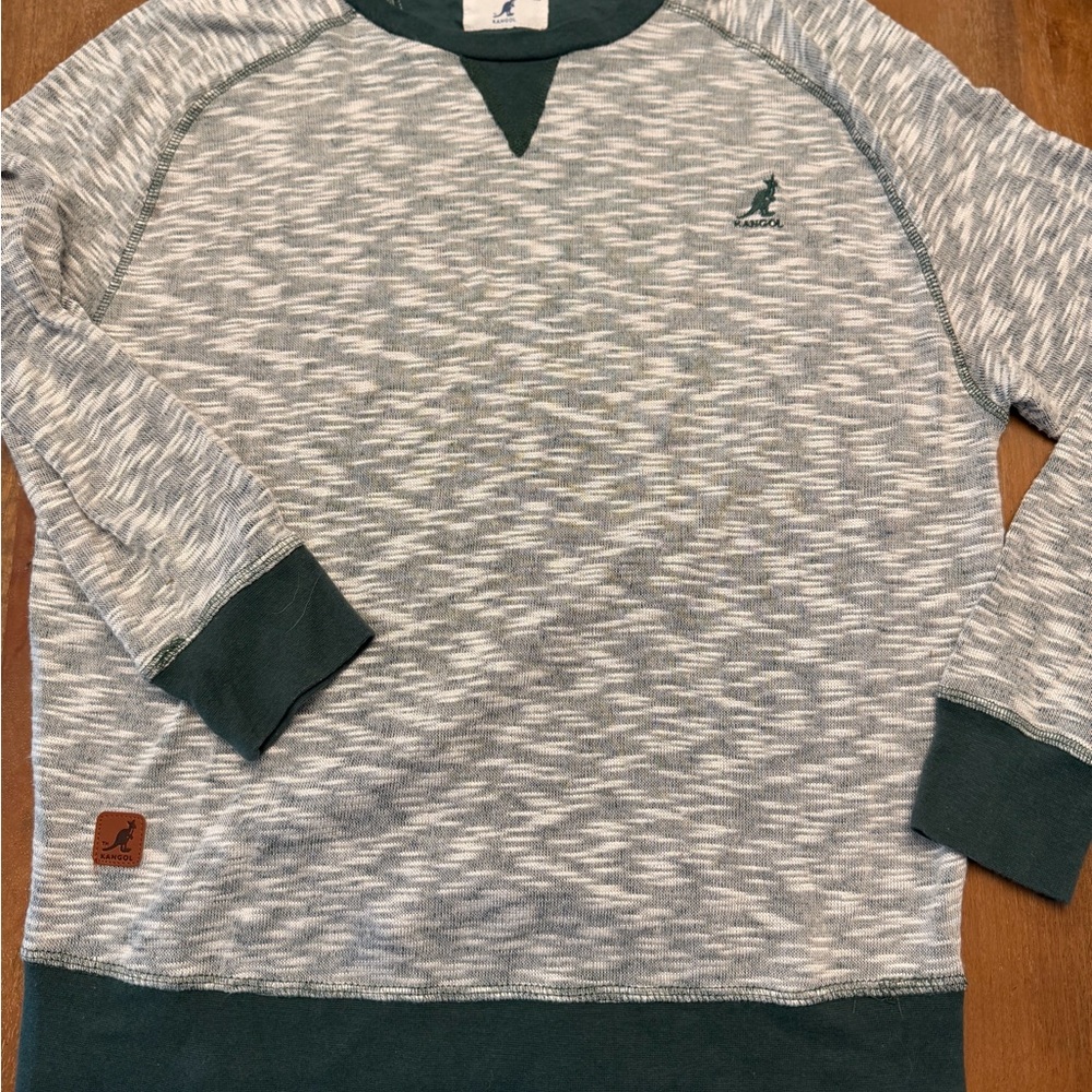 Kangol Men's Heather Gray and Forest Green Crewneck Sweater